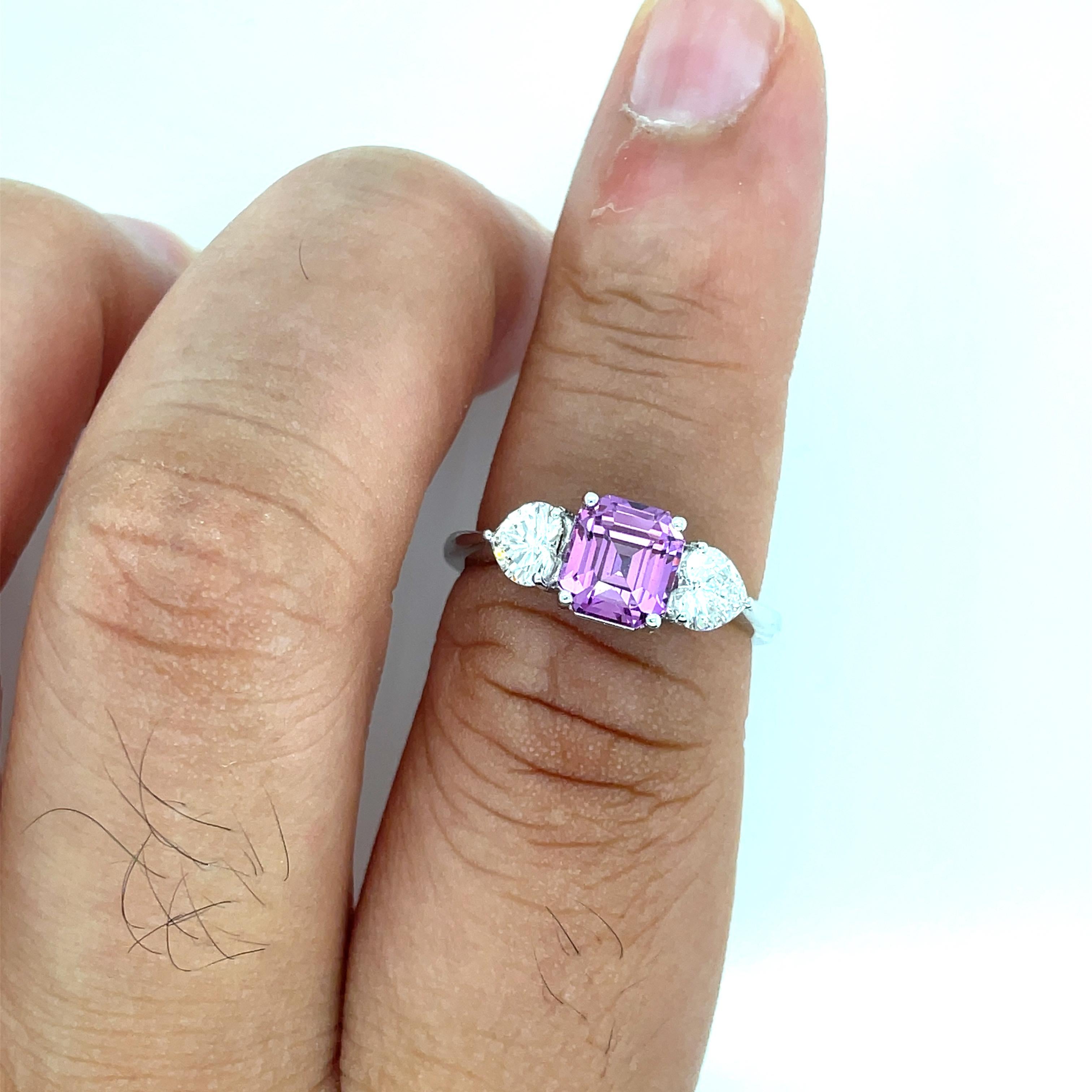 GIA Cert No Heat Purplish Pink Sapphire Cts 2.26 Heart Diamond Engagement Ring For Sale 6