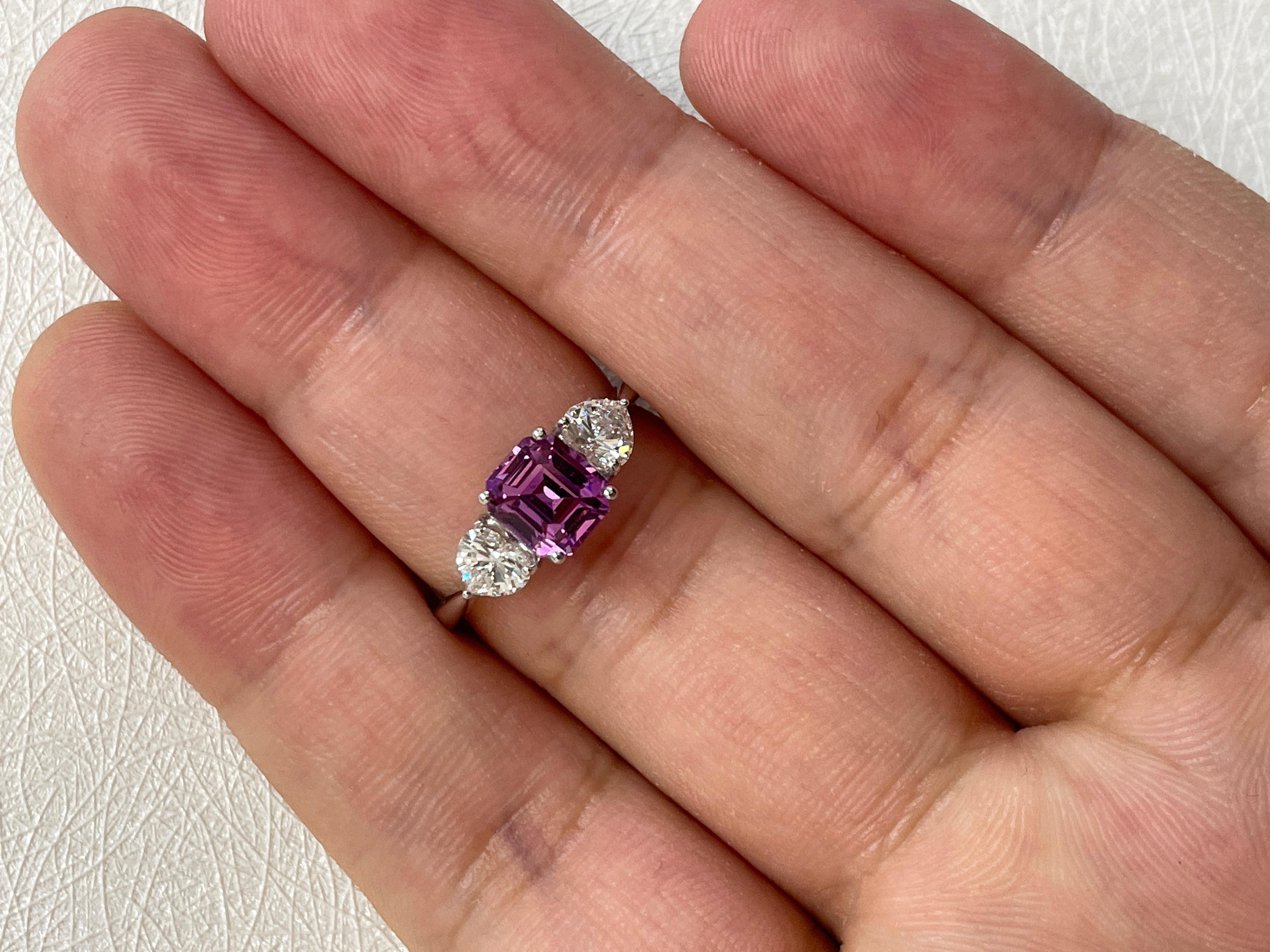 GIA Cert No Heat Purplish Pink Sapphire Cts 2.26 Heart Diamond Engagement Ring For Sale 7