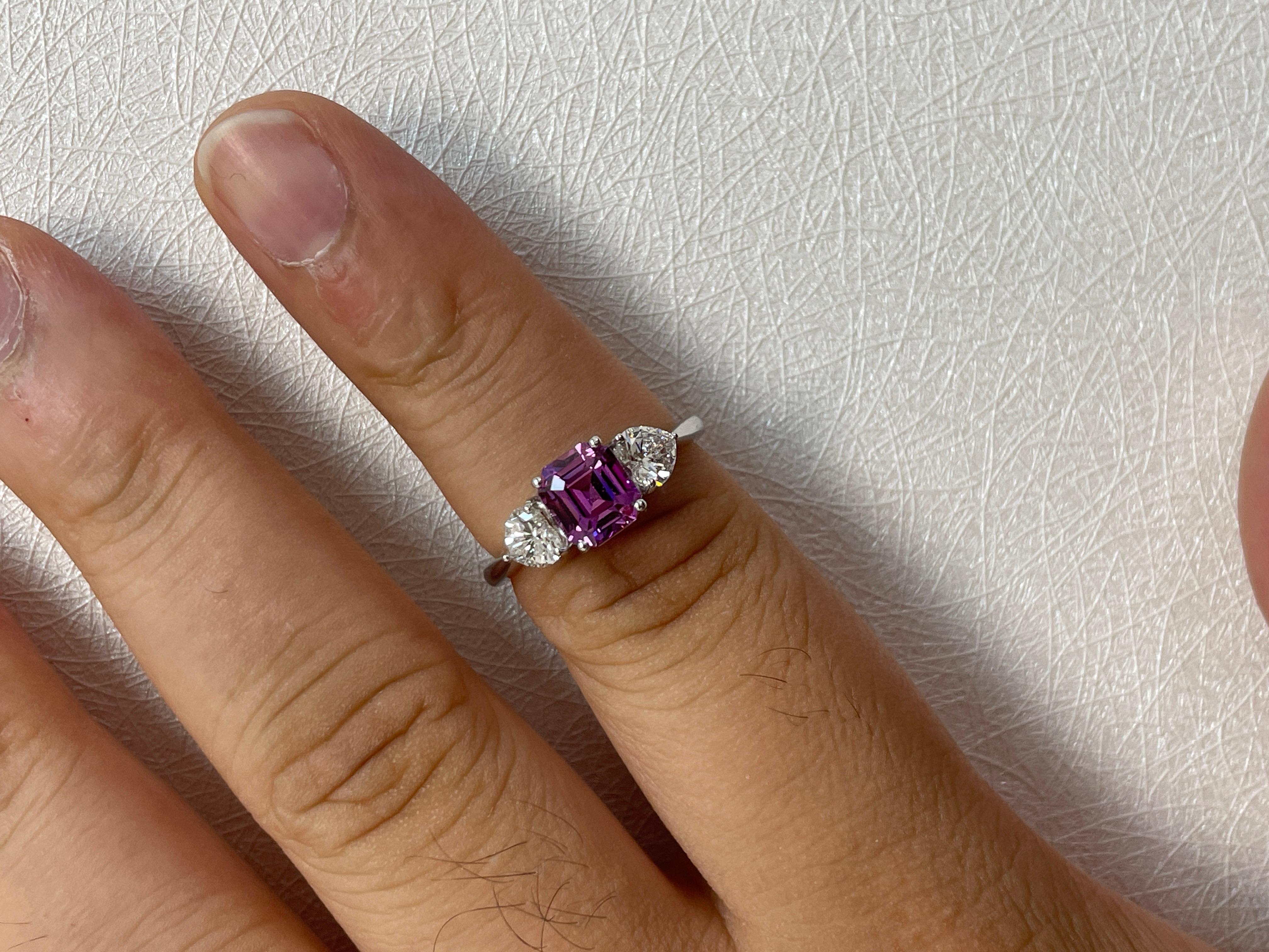 GIA Cert No Heat Purplish Pink Sapphire Cts 2.26 Heart Diamond Engagement Ring For Sale 8