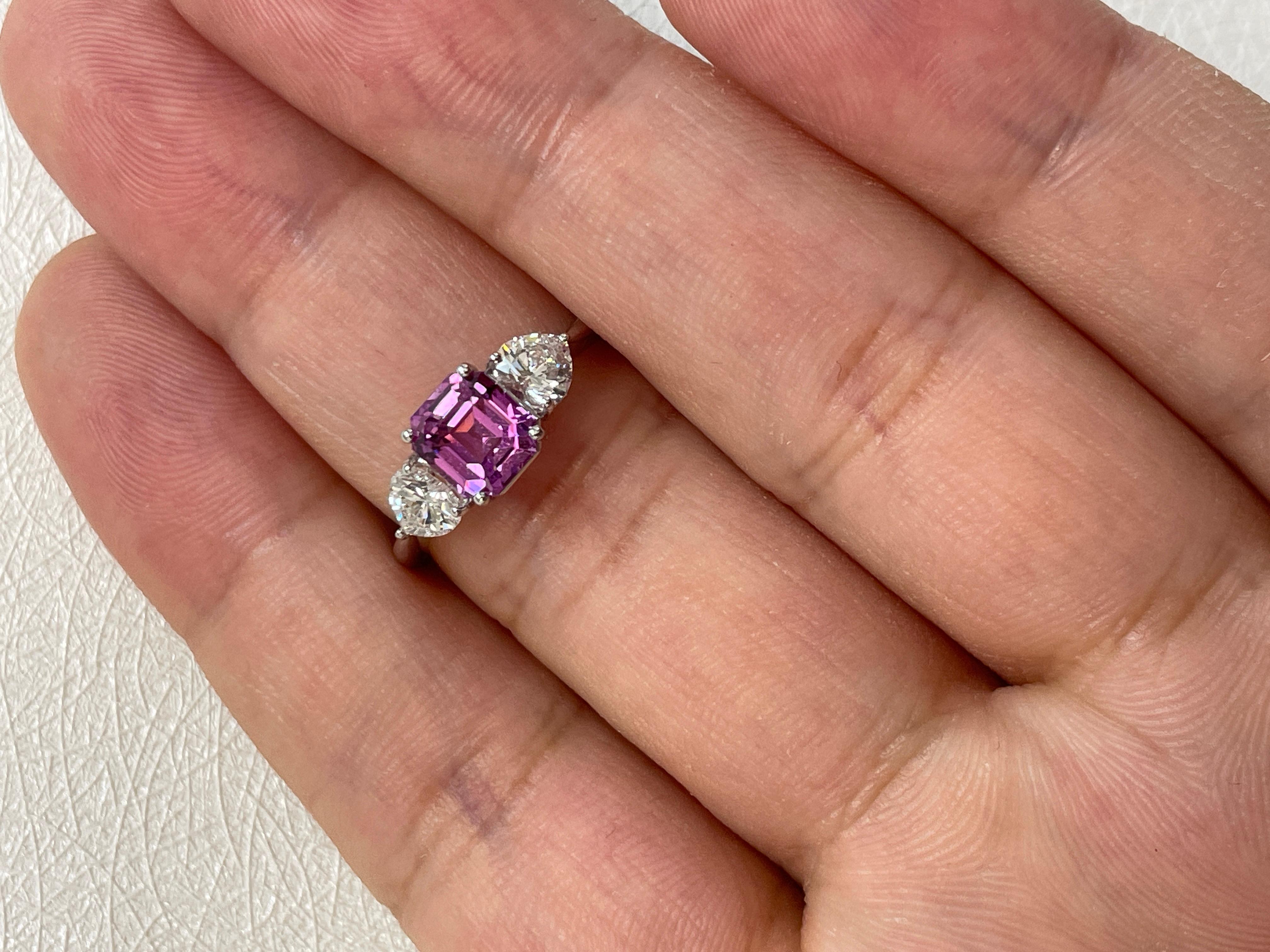 GIA Cert No Heat Purplish Pink Sapphire Cts 2.26 Heart Diamond Engagement Ring For Sale 9