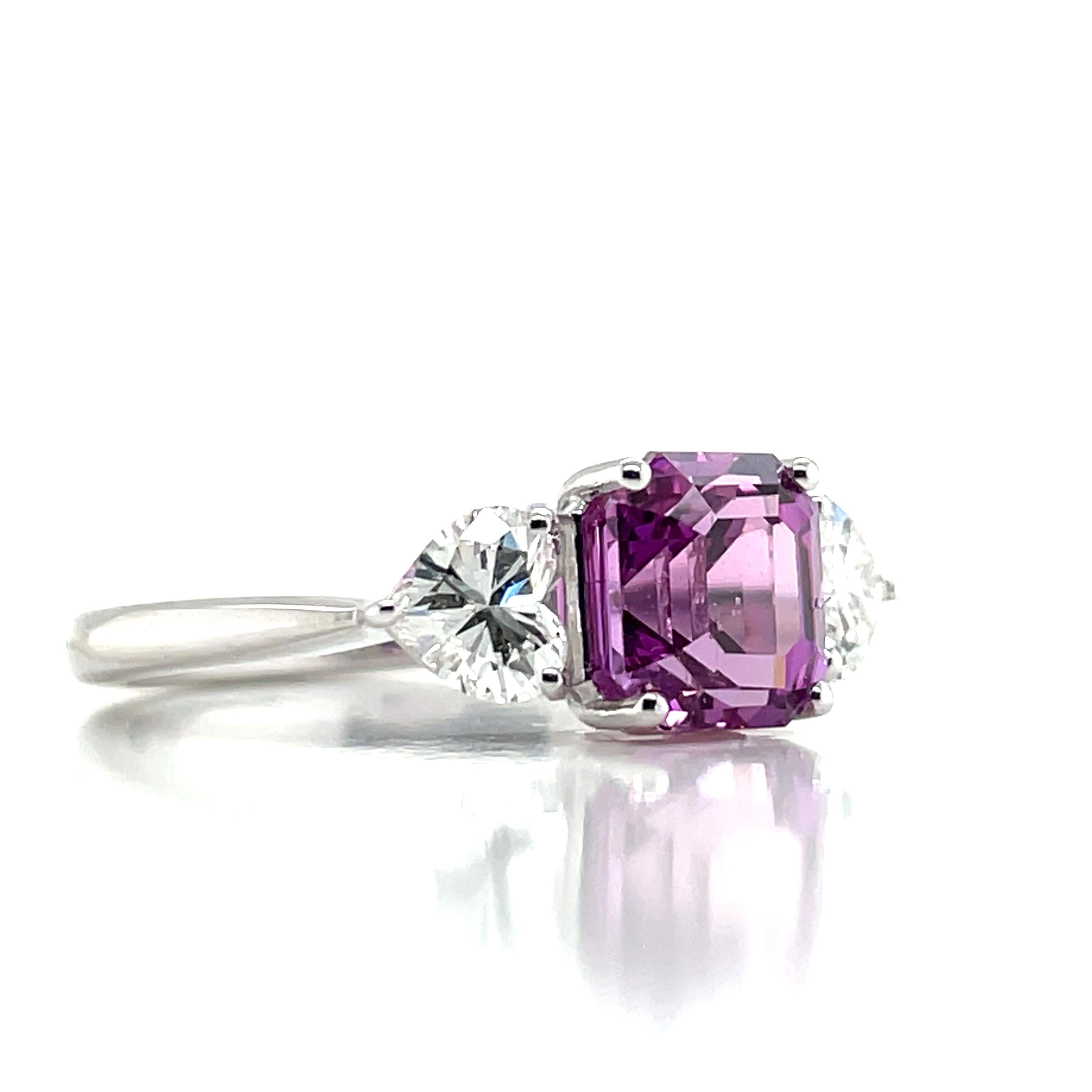 Contemporary GIA Cert No Heat Purplish Pink Sapphire Cts 2.26 Heart Diamond Engagement Ring For Sale
