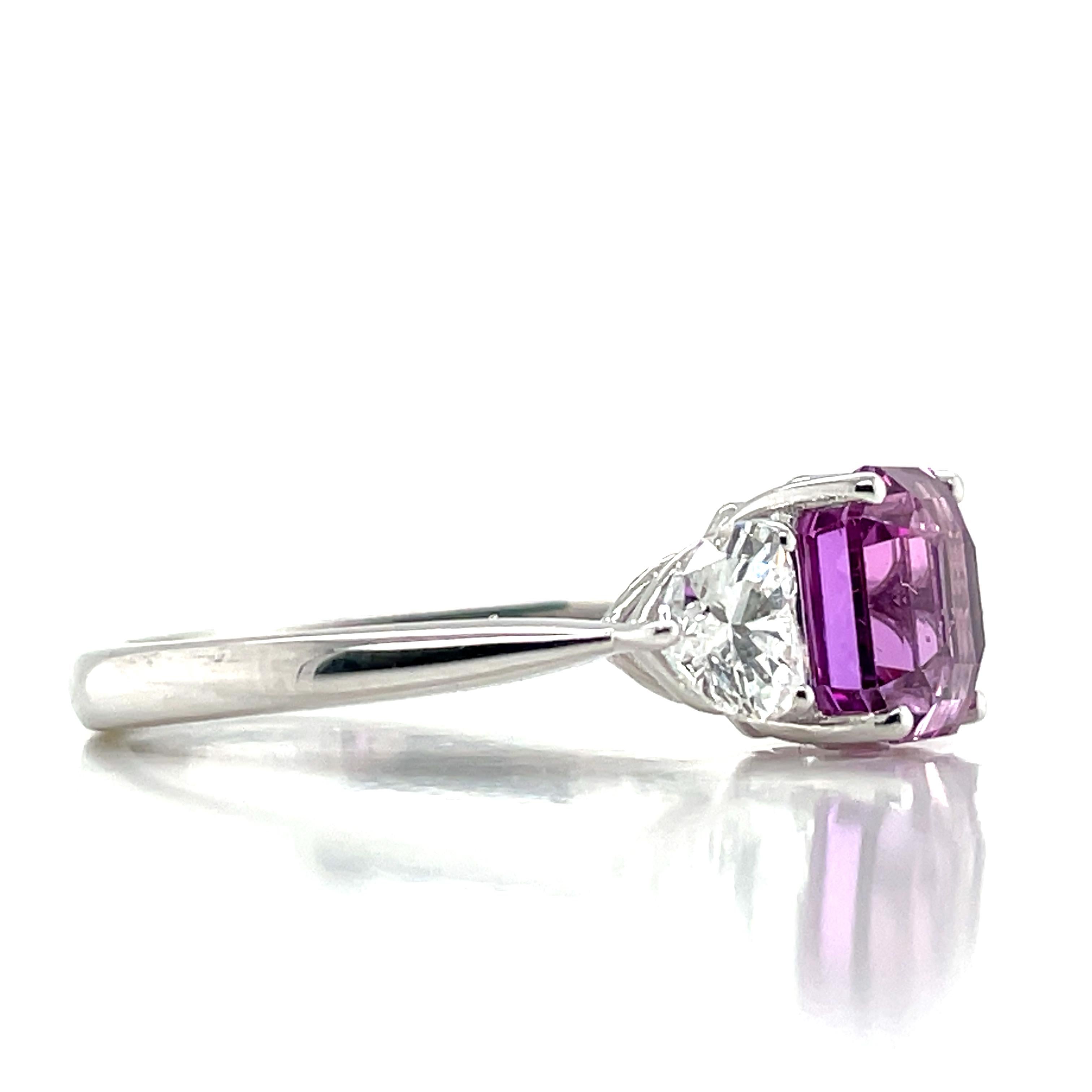 Octagon Cut GIA Cert No Heat Purplish Pink Sapphire Cts 2.26 Heart Diamond Engagement Ring For Sale