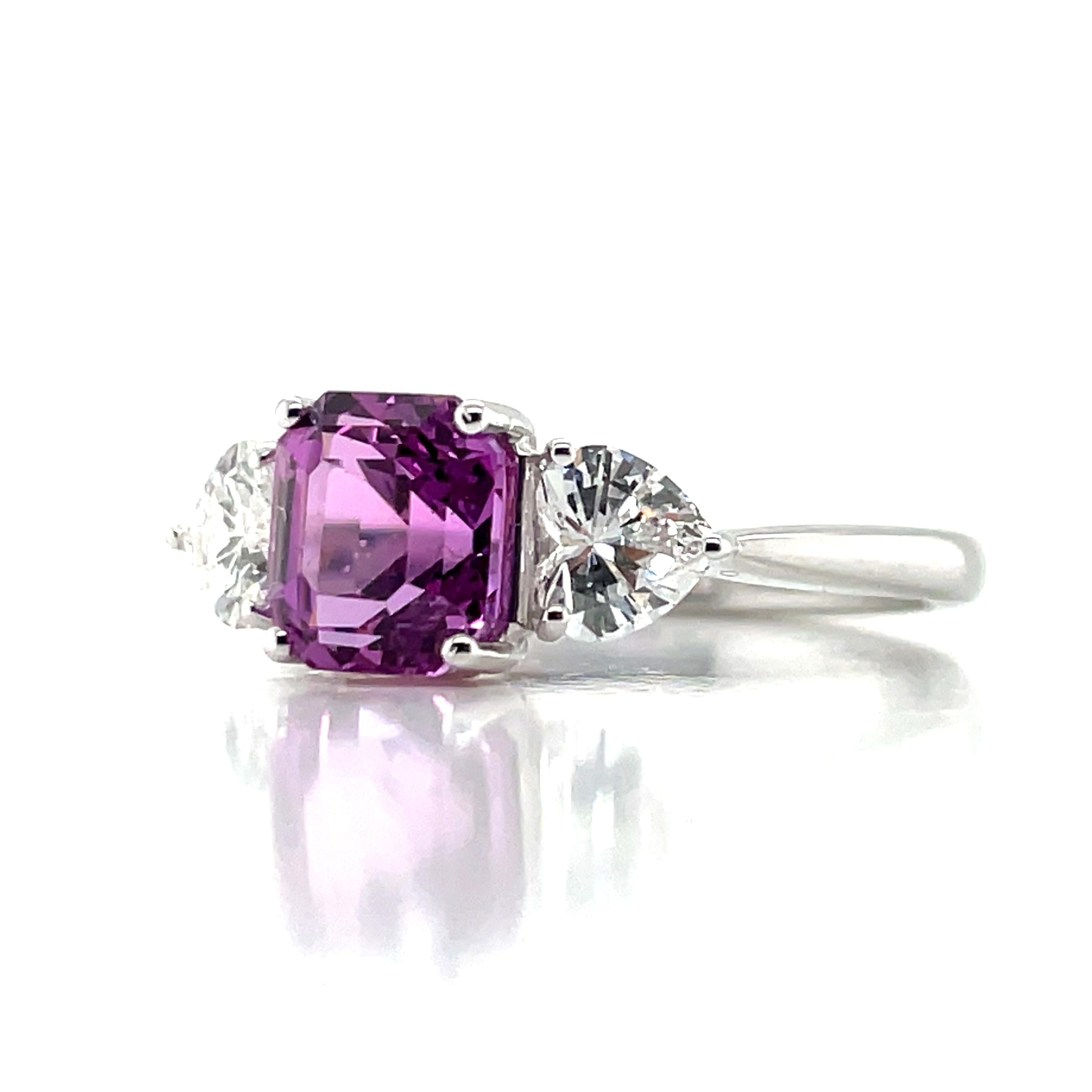 Women's GIA Cert No Heat Purplish Pink Sapphire Cts 2.26 Heart Diamond Engagement Ring For Sale