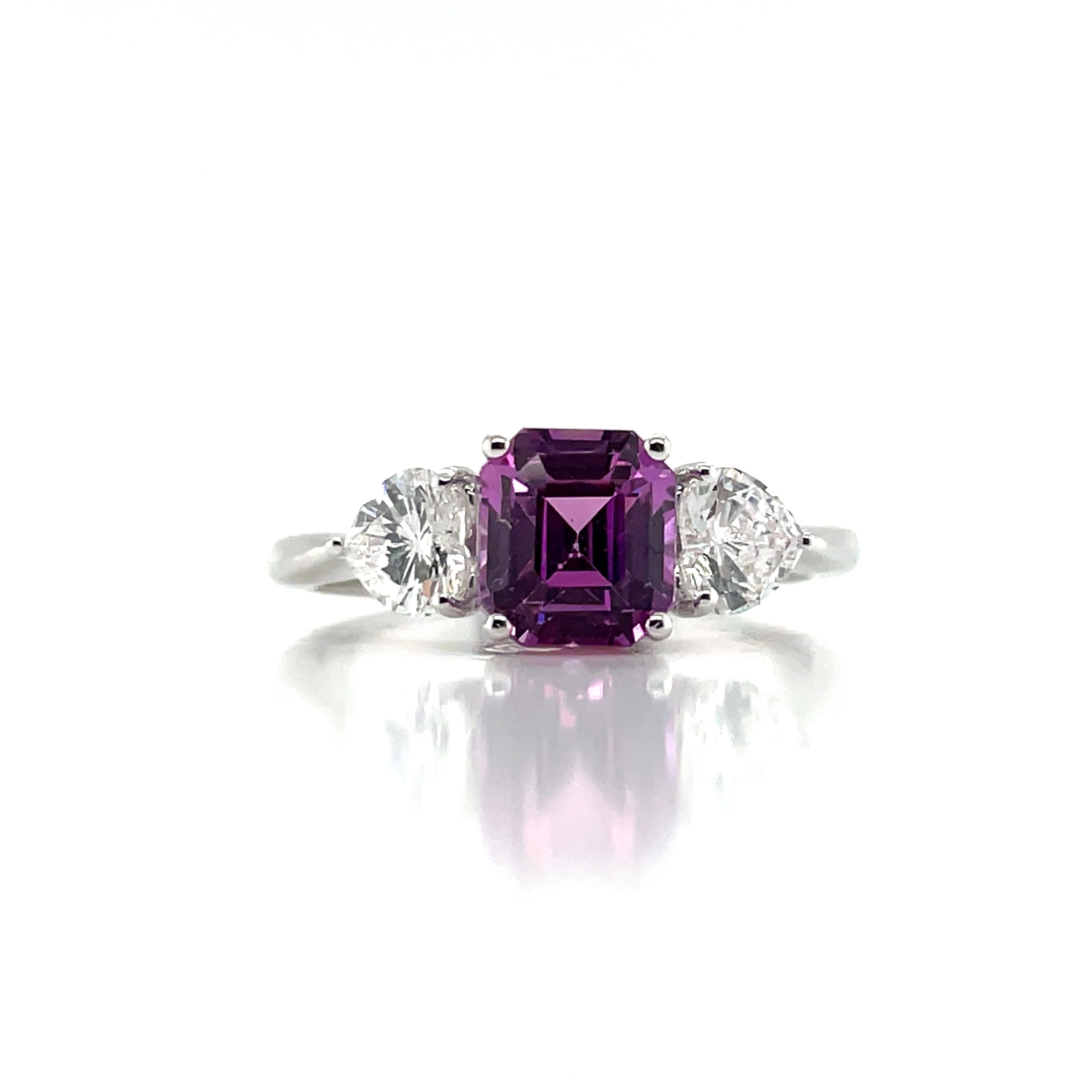 GIA Cert No Heat Purplish Pink Sapphire Cts 2.26 Heart Diamond Engagement Ring For Sale 2