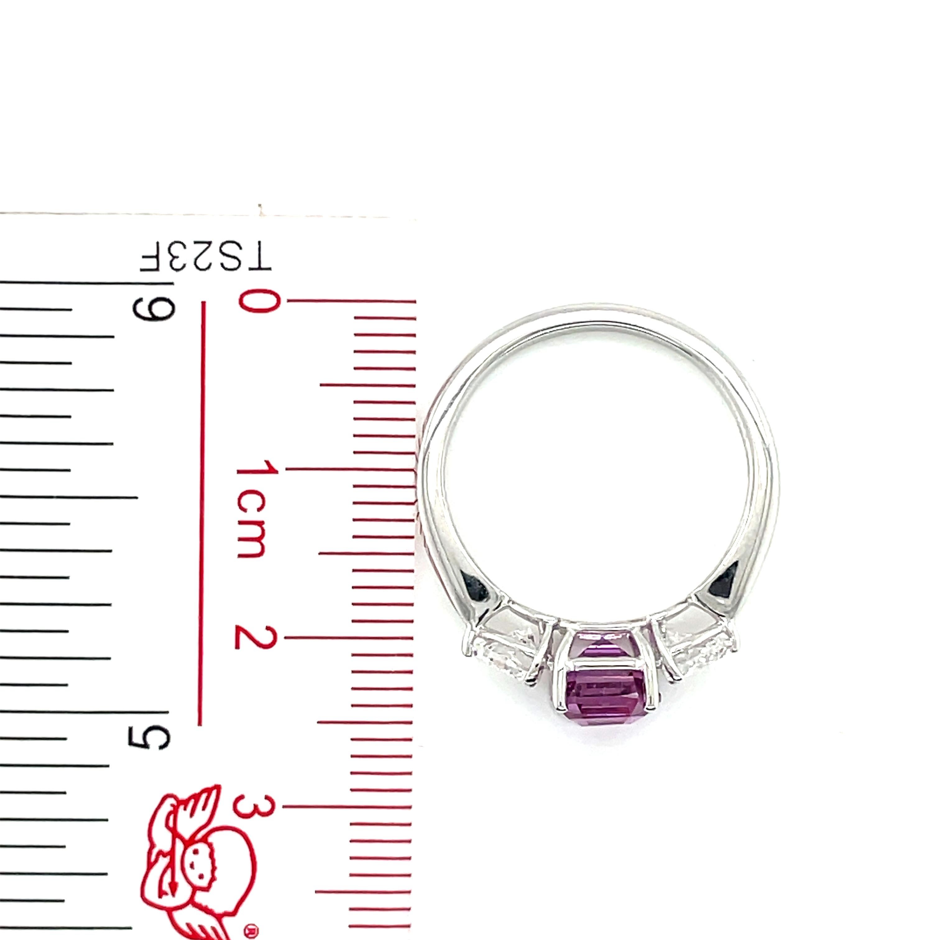 GIA Cert No Heat Purplish Pink Sapphire Cts 2.26 Heart Diamond Engagement Ring For Sale 3