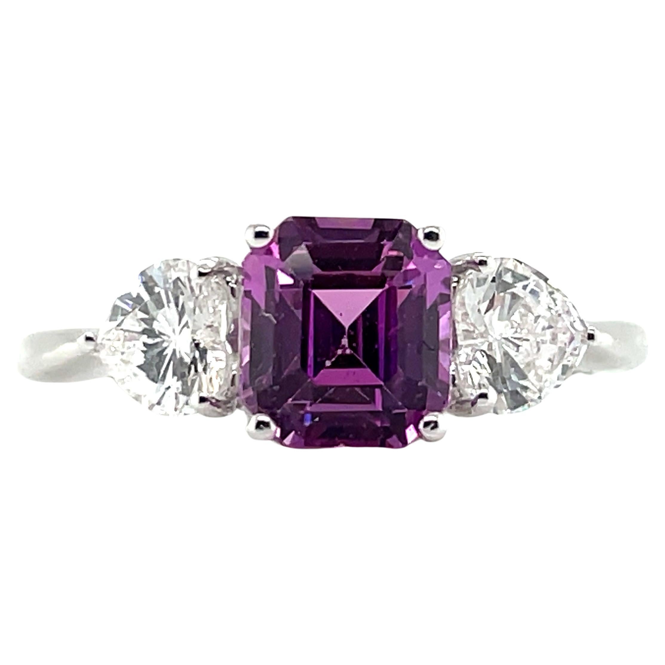 GIA Cert No Heat Purplish Pink Sapphire Cts 2.26 Heart Diamond Engagement Ring For Sale