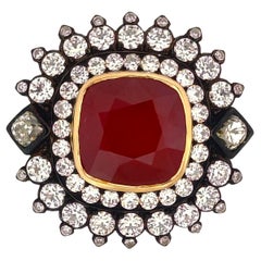 GIA-Cert Unheated 15.1 Ct Ruby & Old Cut Diamonds studded 18K White Gold Ring