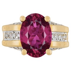 GIA-zertifizierter 7 Karat lila roter Turmalinring mit Diamant im Ovalschliff aus 18 Karat Gold