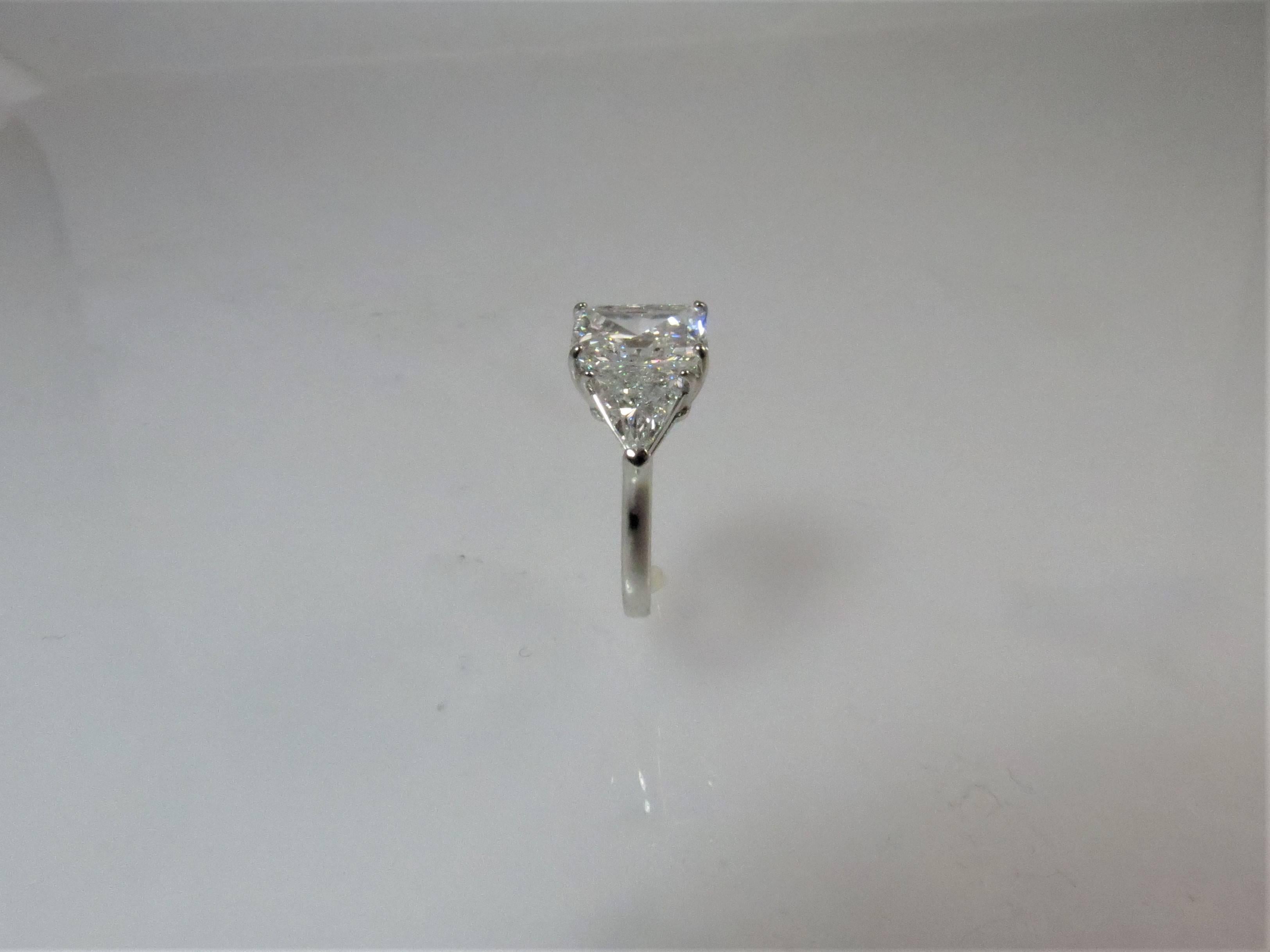 Women's GIA Cert Radiant Cut Diamond, F Color, SI1 Clarity & Trilliants in Platinum Ring