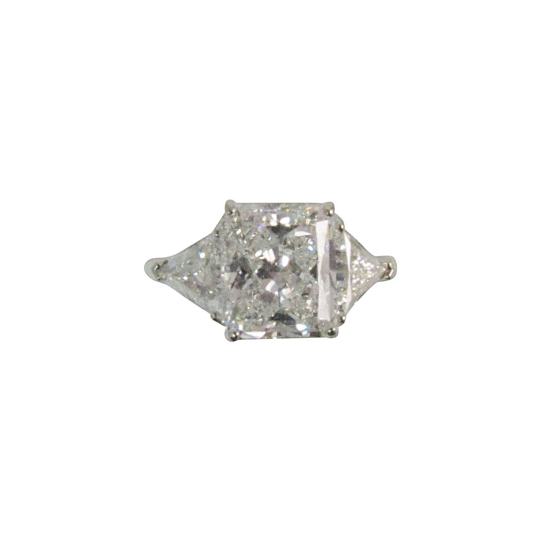 GIA Cert Radiant Cut Diamond, F Color, SI1 Clarity & Trilliants in Platinum Ring