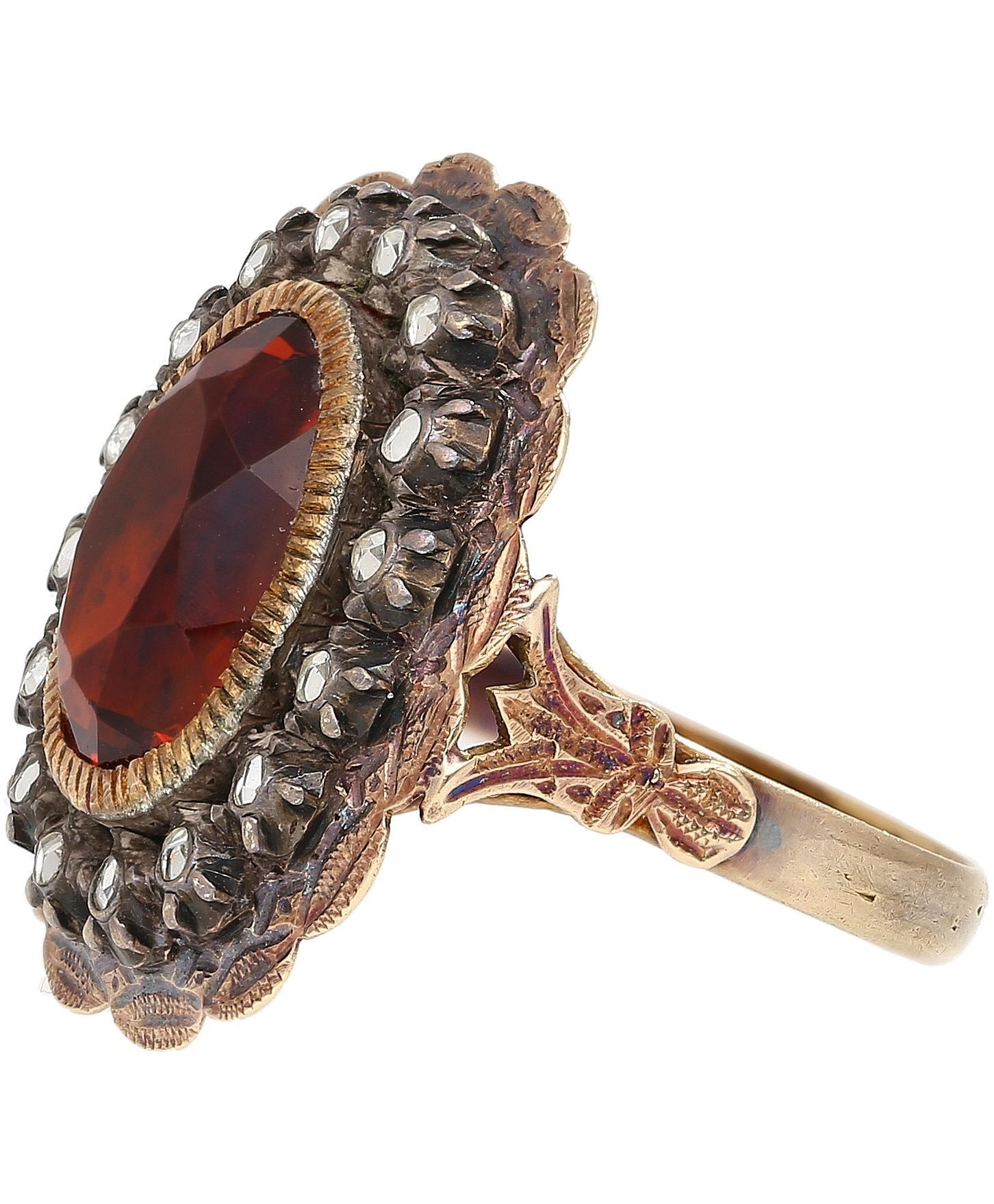 Certificado GIA Anillo Victoriano Antiguo de Citrino y Diamante de 3,5 Quilates en Plata/Oro Corte oval en venta