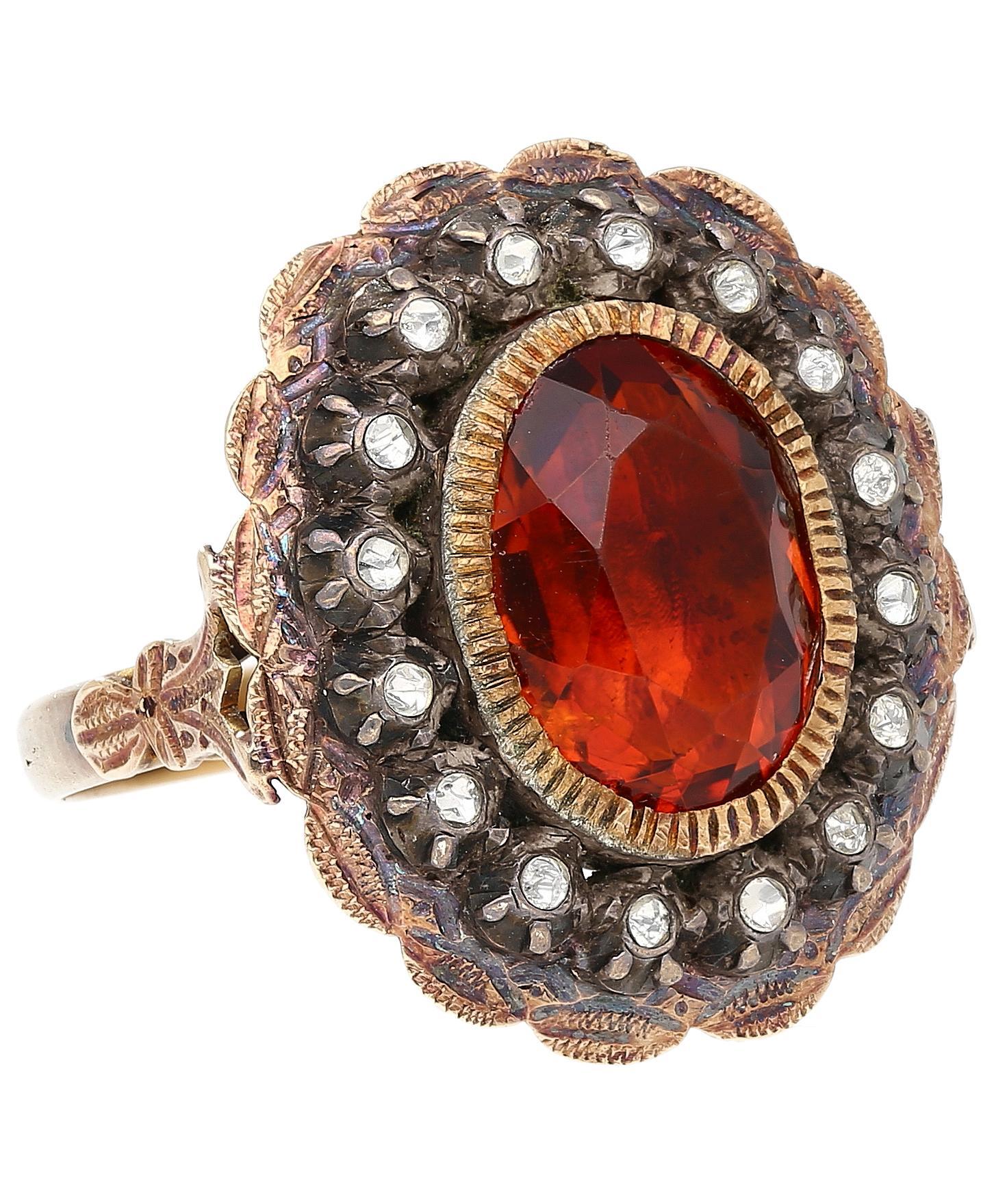 Women's GIA Cert. Victorian Antique 3.5 Carat Citrine and Diamond in Silver/Gold Ring For Sale