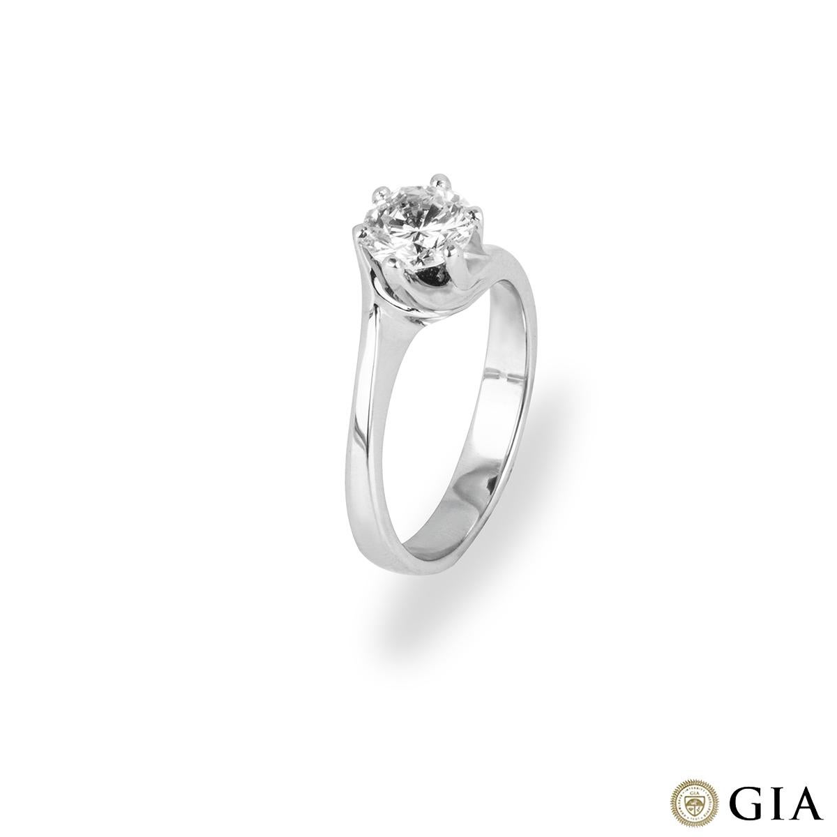 Contemporary GIA Cert White Gold Round Brilliant Cut Diamond Engagement Ring 1.07ct J/SI1 For Sale