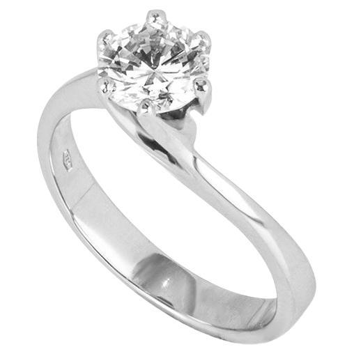 GIA Cert White Gold Round Brilliant Cut Diamond Engagement Ring 1.07ct J/SI1 For Sale