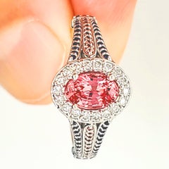 GIA Certed Padparadscha Sapphire w/Diamonds Blue/Pad Sapphire Melee in 18kt Ring