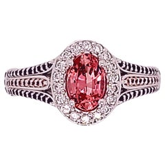 Bague Padparadscha en 18 carats certifiée GIA avec diamants Bleu/Saphire Padparadscha Melee