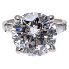 GIA Certed Platinum Round Brilliant and Baguette Diamond Ring, App. 8.21 TCW