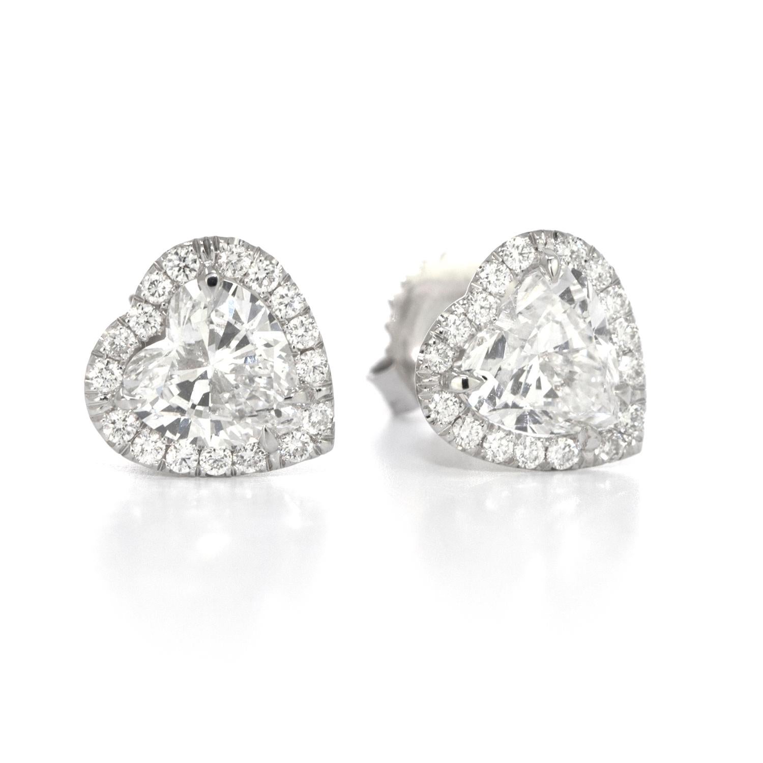 Modern GIA Certified 2.02 Carat Heart Shape Diamond Earrings For Sale