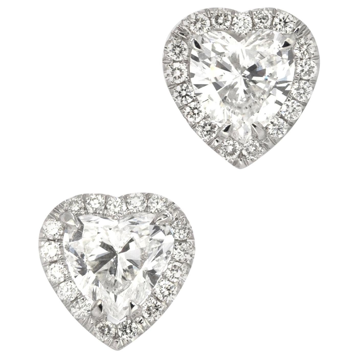 GIA Certified 2.02 Carat Heart Shape Diamond Earrings For Sale