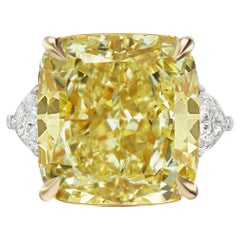 GIA Certifed 10 Carat Fancy Light Yellow Cushion Diamond Ring