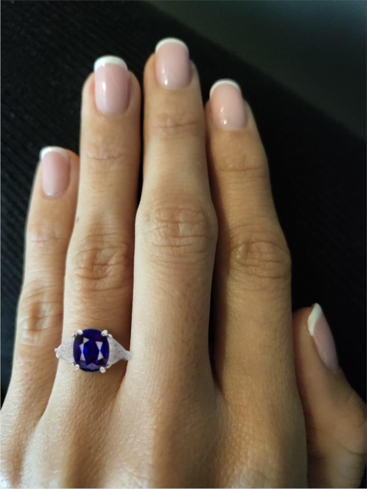 Gorgeous cushion cut GIA certified sapphire is a gorgeous royal blue color. It is a richly saturated and perfectly even deep blue color. 

GIA certified sapphire is a gorgeous deep blue color. It is a richly saturated and perfectly even blue hue.