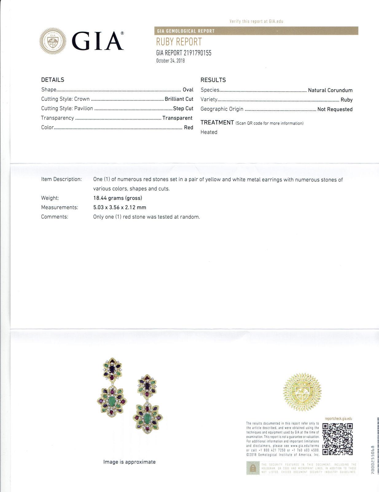 Women's GIA Certifed 11.68 Carat Emeralds Sapphire Ruby Diamond Gold Dangle Earrings For Sale