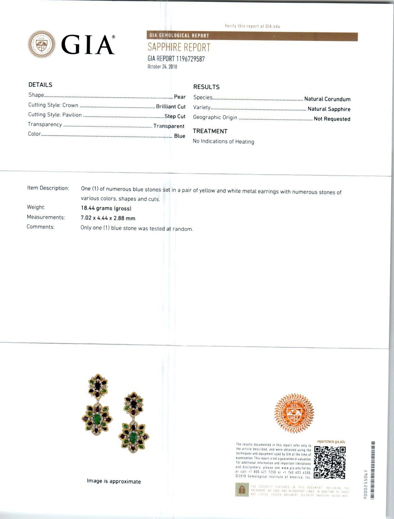 Gold-Ohrhänger mit GIA-zertifizierten 11,68 Karat Smaragden, Saphiren, Rubinen und Diamanten im Angebot 1