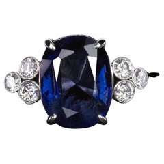 GIA Certifed 3.37 Carat Royal Blue Sapphire Diamond Three Stone Ring
