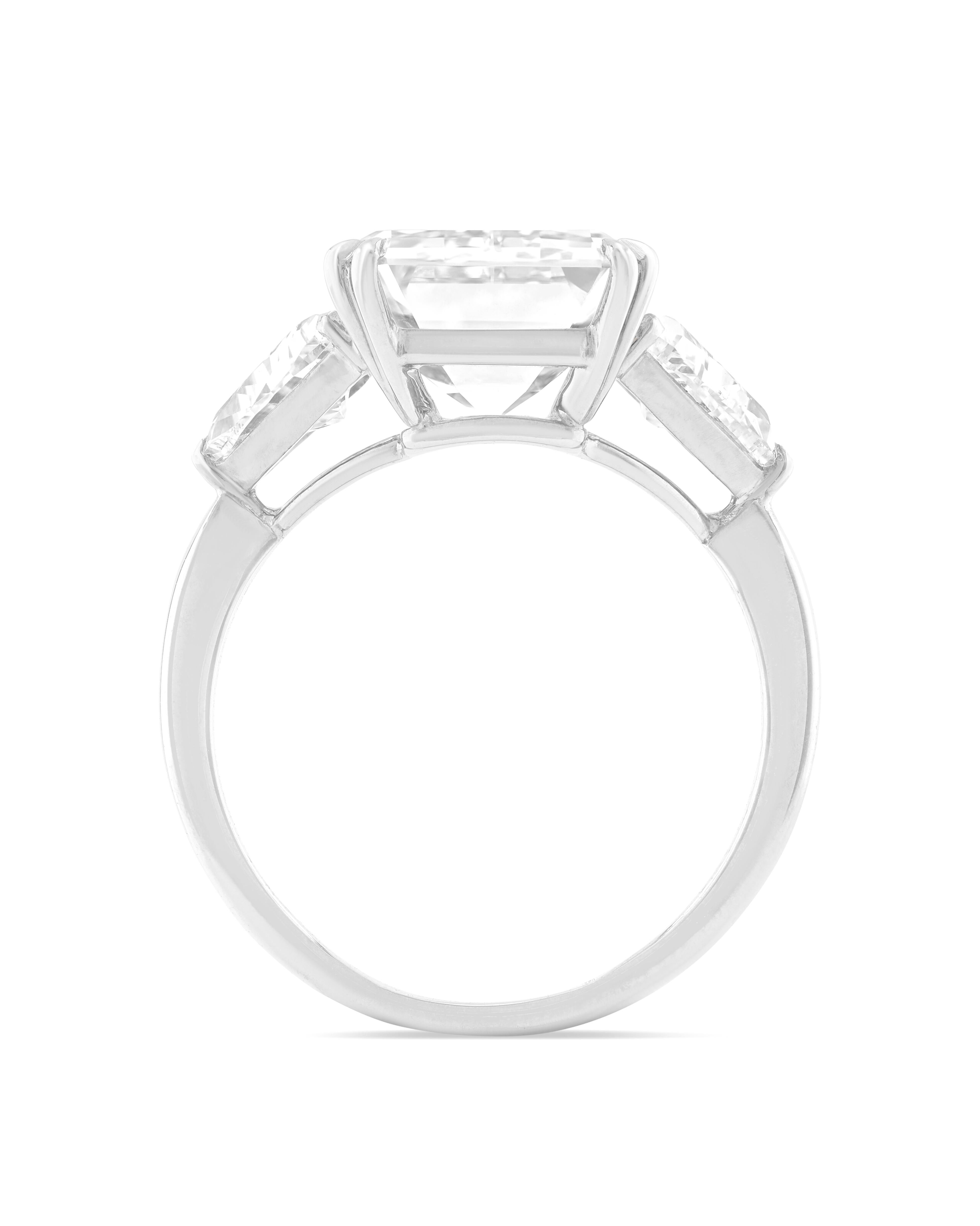 GIA Certifed 5 Carat Emerald Cut  Engagement Platinum Ring In New Condition For Sale In Chicago, IL