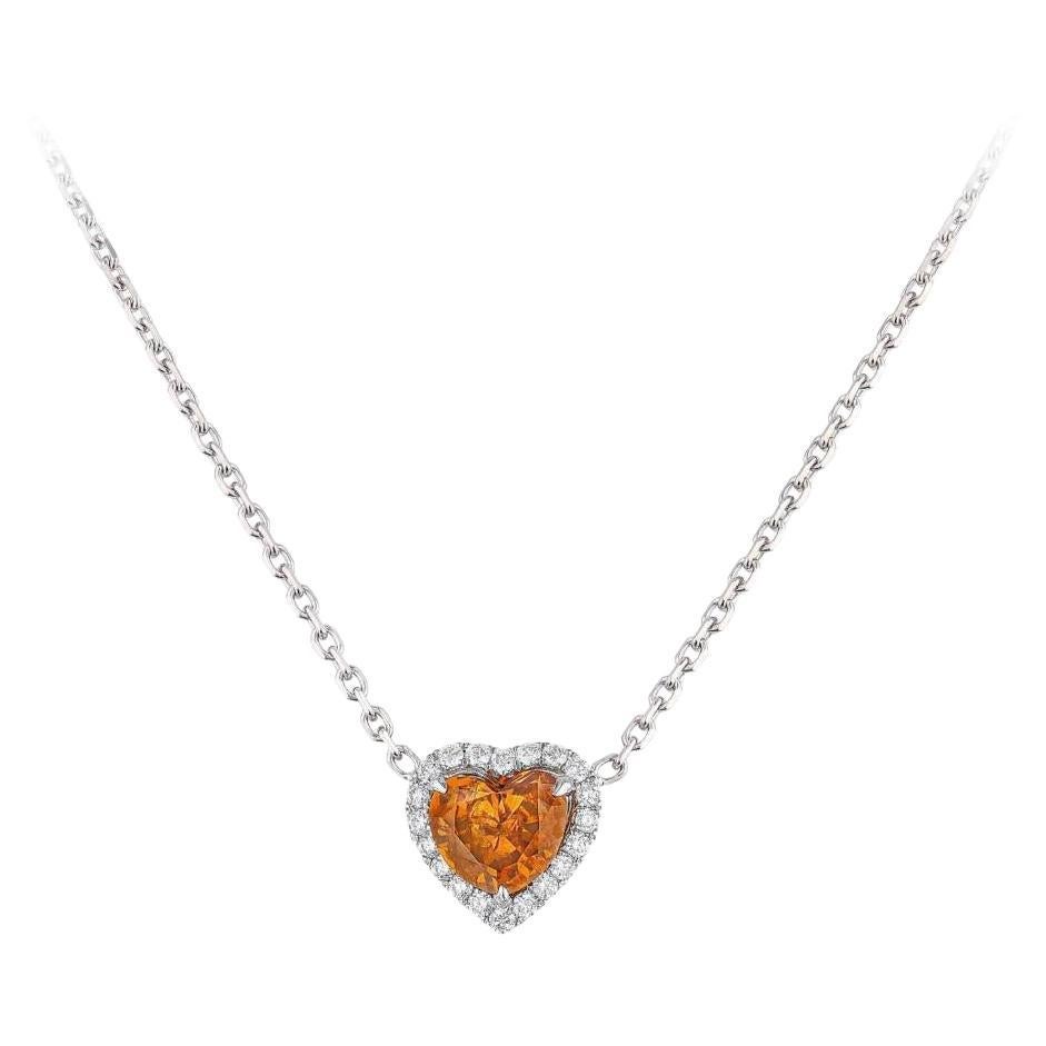 GIA Certifed Orange Diamond Heart Shape Pendant Necklace For Sale