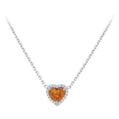 GIA Certifed Orange Diamond Heart Shape Pendant Necklace