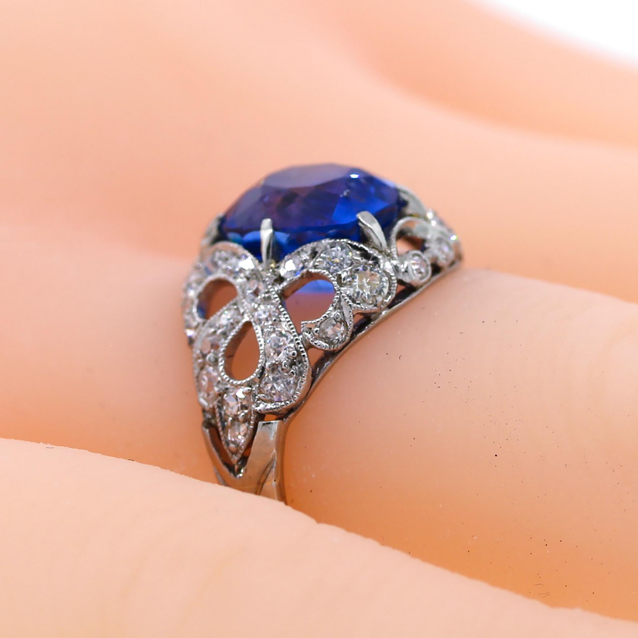 GIA-zertifizierter Vintage-Ring mit unbehandeltem natürlichem Saphir und Diamant Damen im Angebot