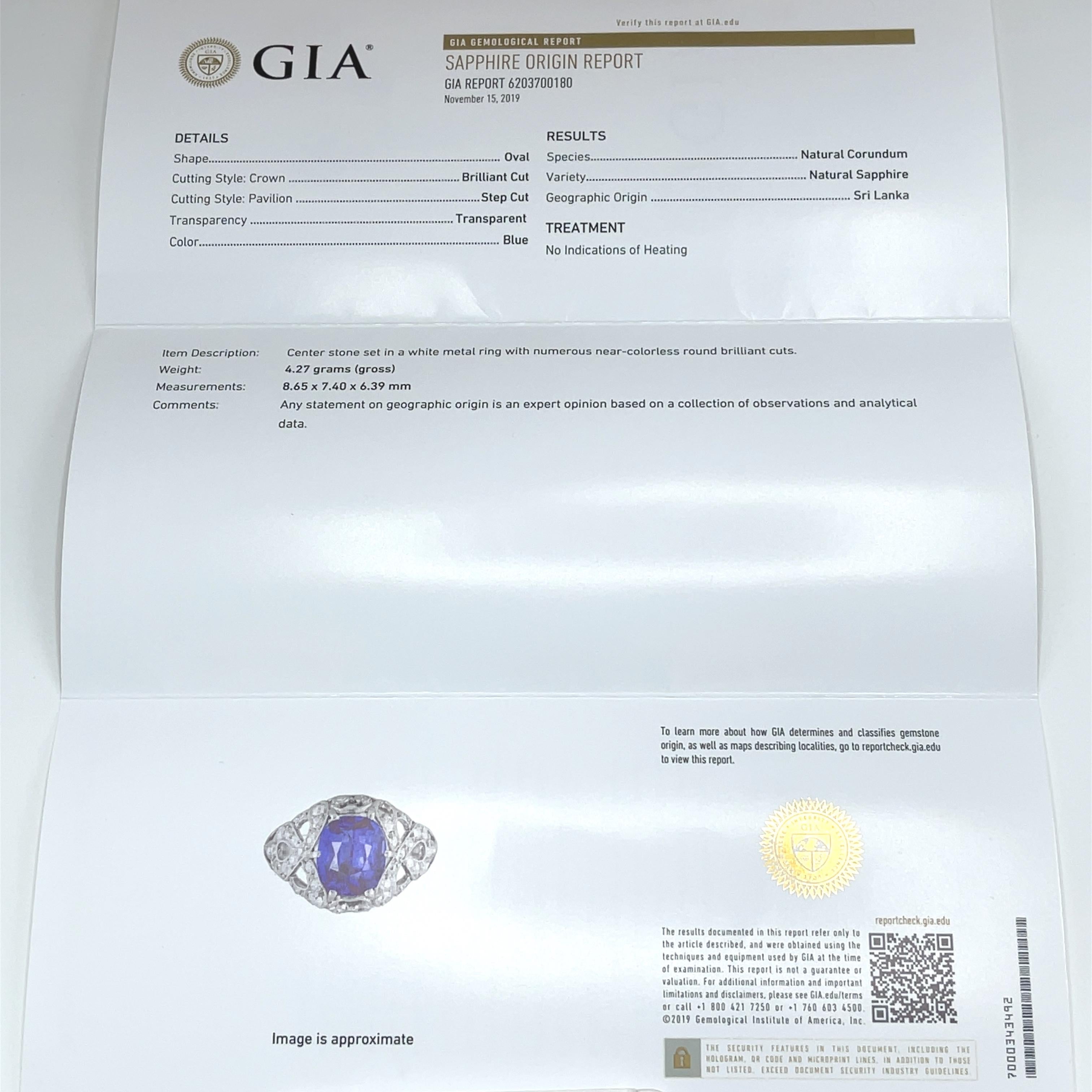 GIA-zertifizierter Vintage-Ring mit unbehandeltem natürlichem Saphir und Diamant im Angebot 1