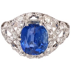 GIA Certifed Vintage No-Heat Natural Sapphire and Diamond Ring