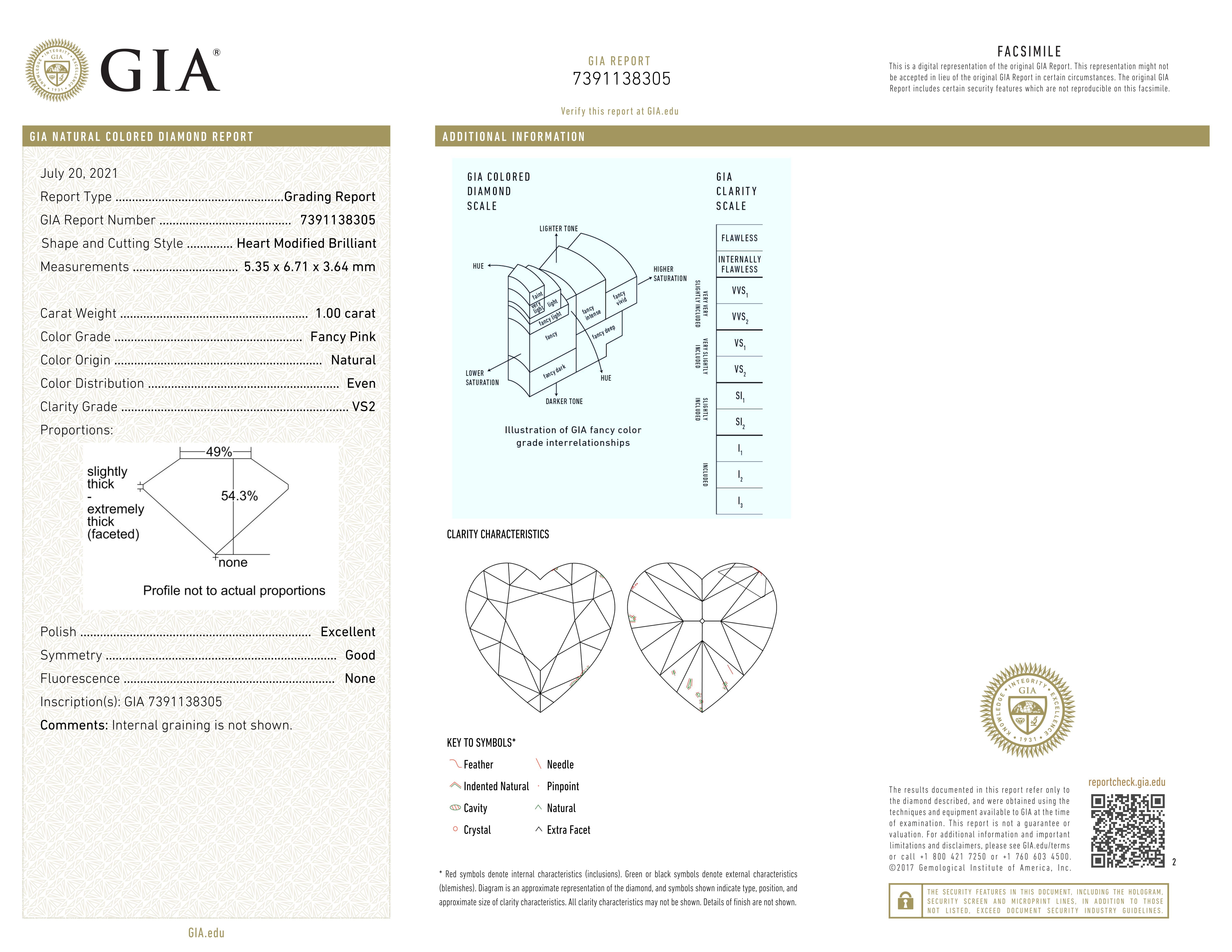 Cuore Collana con ciondolo a forma di cuore in Pink Diamond da 1 carato con certificazione GIA in vendita