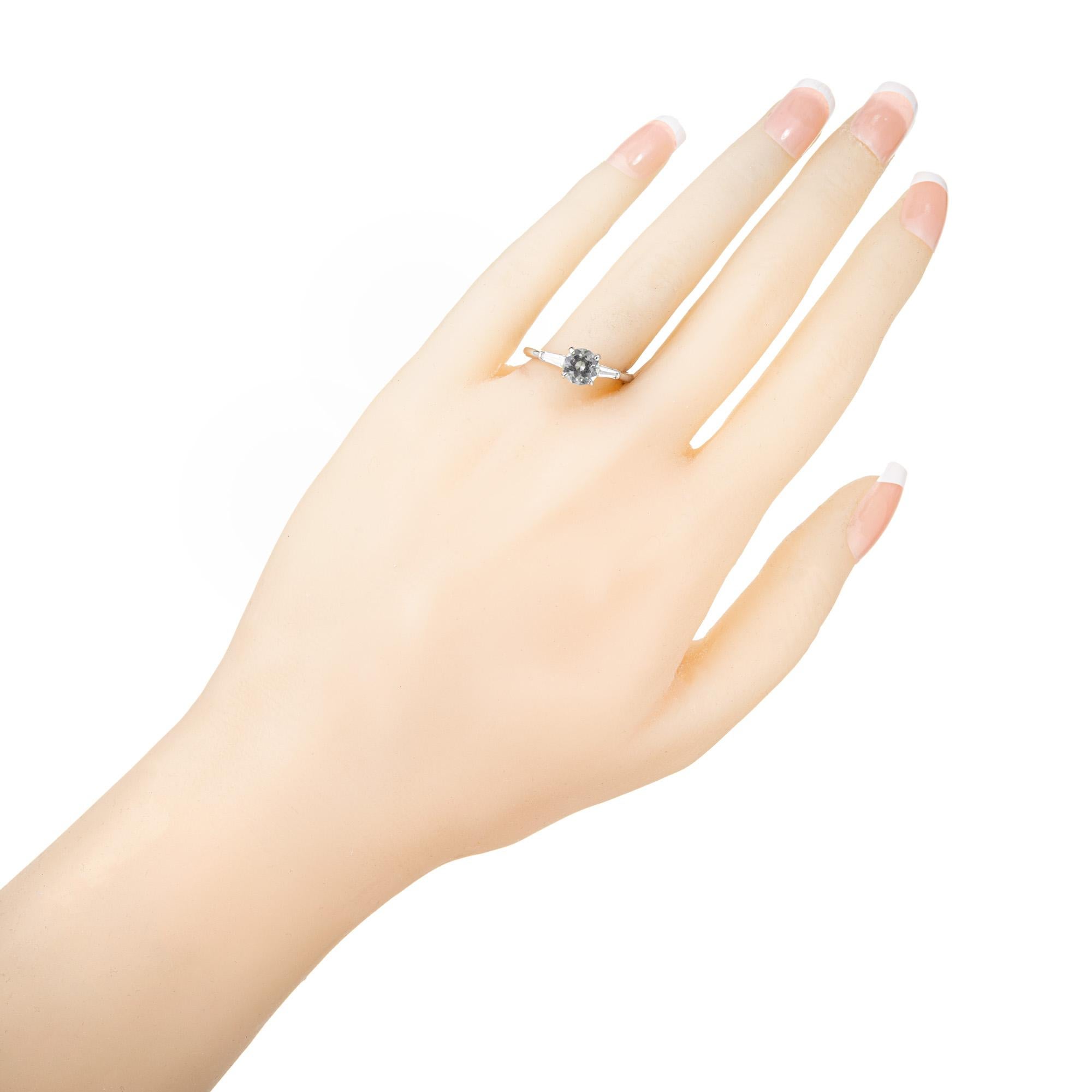 GIA 1.09 Carat Sapphire Diamond Platinum Three-stone Engagement Ring  For Sale 1