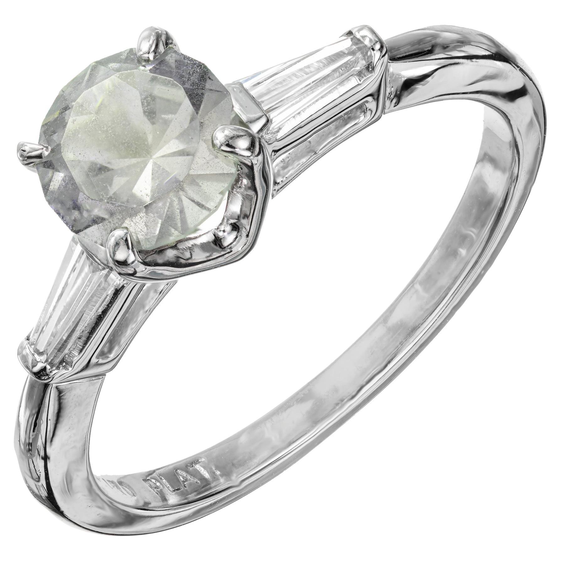 GIA 1.09 Carat Sapphire Diamond Platinum Three-stone Engagement Ring  For Sale