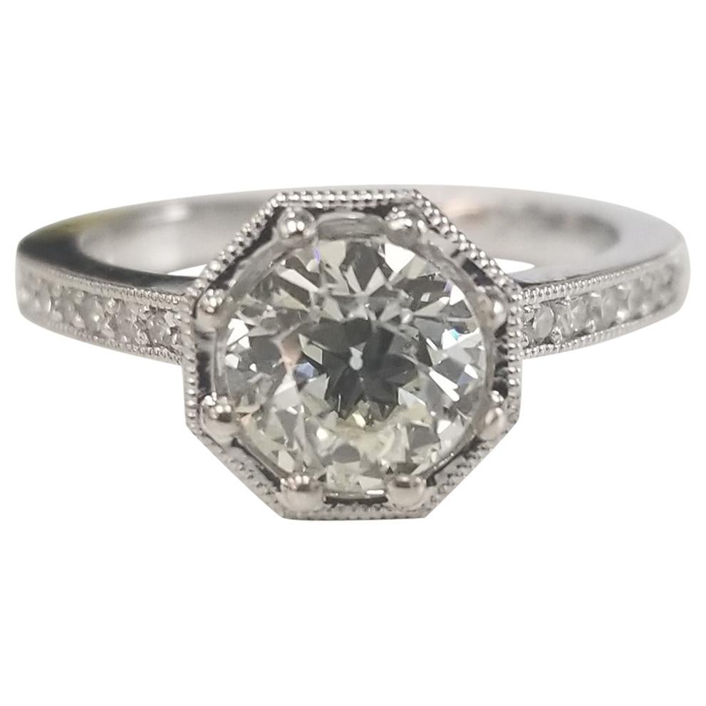 GIA Certificate 1.26 Carat Art Deco Style Engraved Ring Side Diamonds
