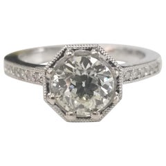 GIA Certificate 1.26 Carat Art Deco Style Engraved Ring Side Diamonds