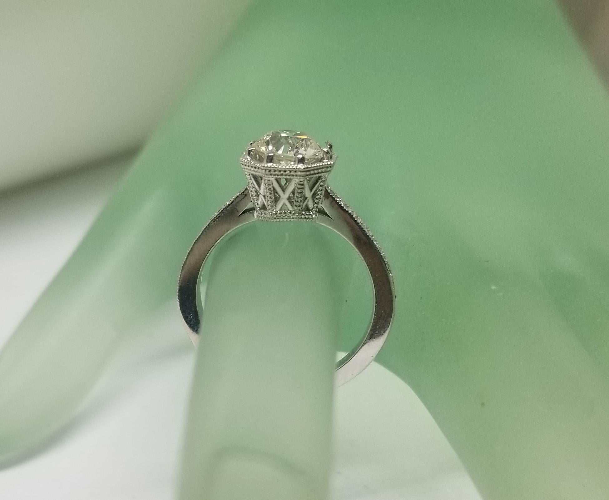 GIA Certificate 1.26 Carat Art Deco Style Engraved Ring Side Diamonds 1