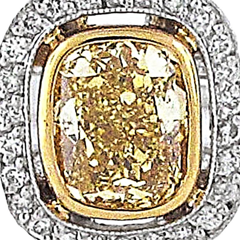 Cushion Cut GIA Certificate, 1.42 Carat Fancy Intense Yellow Cushion Diamond Engagement Ring