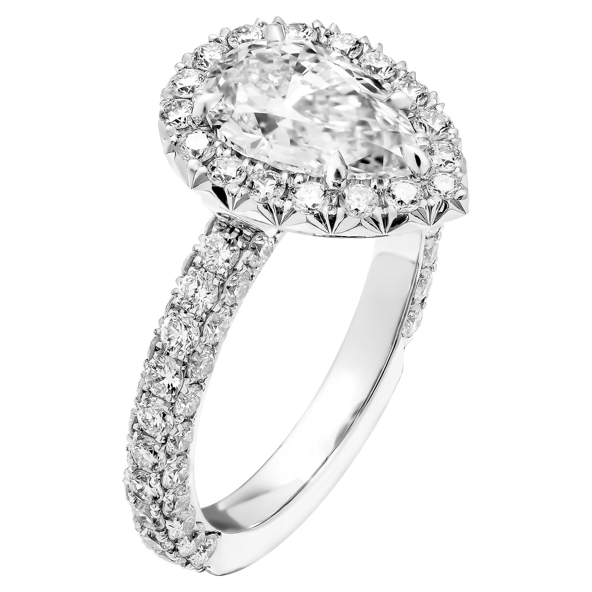 GIA Certificate 1.51 Carat Pear Shape Diamond Engagement Ring For Sale