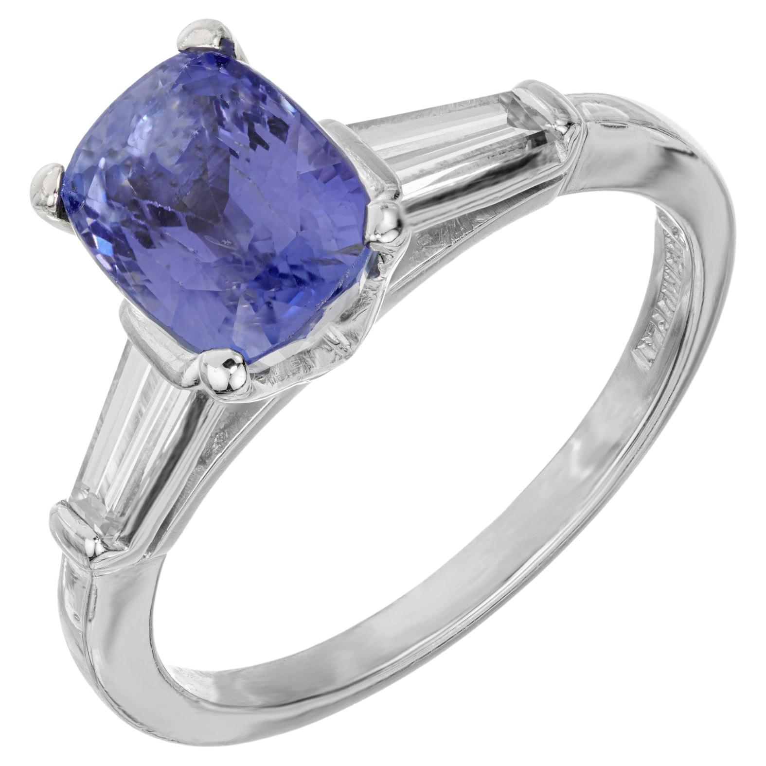 GIA Certificate 2.44 Carat Cushion Sapphire Diamond Platinum Engagement Ring For Sale