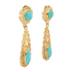 GIA Certificate 2.60 Turquoise Yellow Gold Dangle Earrings