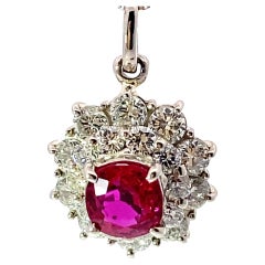 Certificato GIA BURMA Ciondolo con diamante rubino non riscaldato w. Catena 0,84 ct 1,01 ct