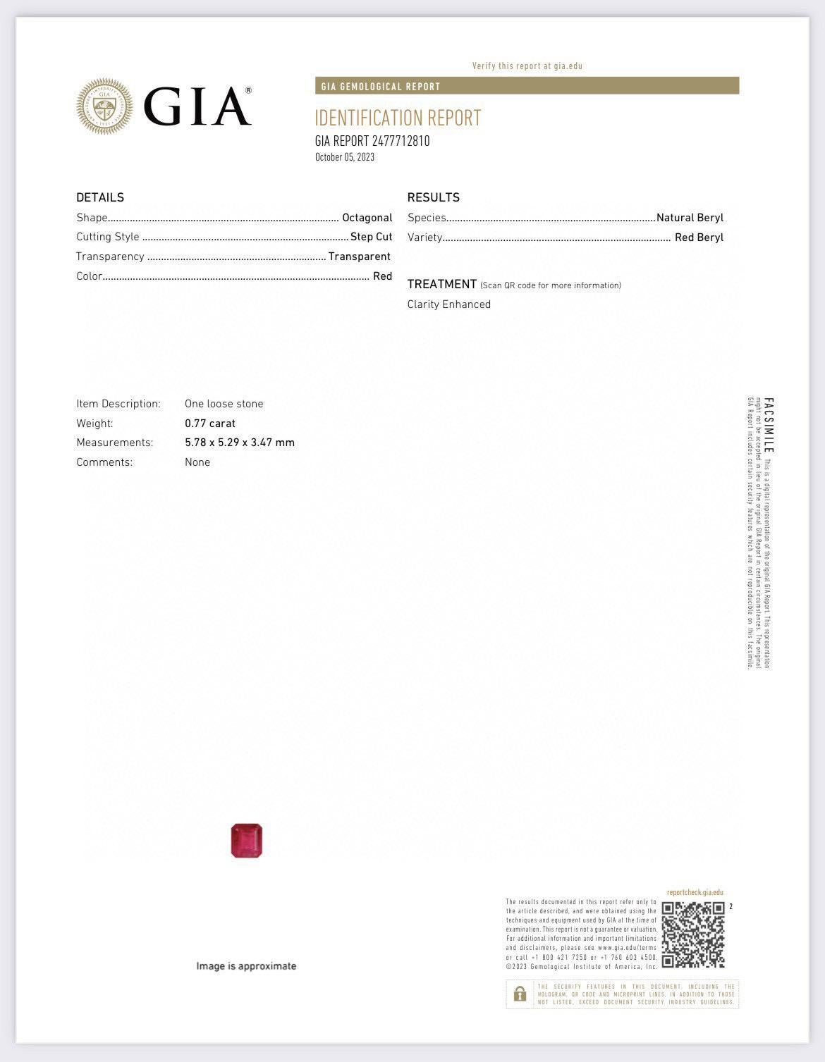 0,77 Karat GIA-Zertifikat Roter Smaragd (Roter Beryll) von amerikanischem seltenem, sauberem Auge für Damen oder Herren im Angebot