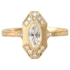 Bague de style vintage en diamants taille marquise de 0,33 carat certifiés GIA