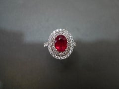 GIA Certified 2.03ct Vivid Red Pigeon Blood Burma Heated Ruby and Diamond Ring