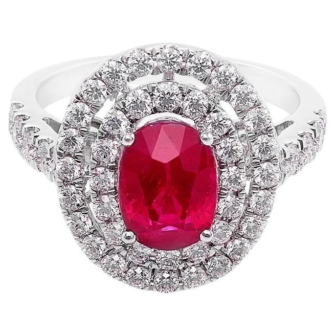 GIA Certificated 2.03 Carat Ruby Vivid Red Pigeon Blood Burma and Diamond Ring
