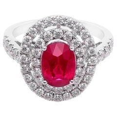 GIA Certificated 2.03 Carat Ruby Vivid Red Pigeon Blood Burma and Diamond Ring